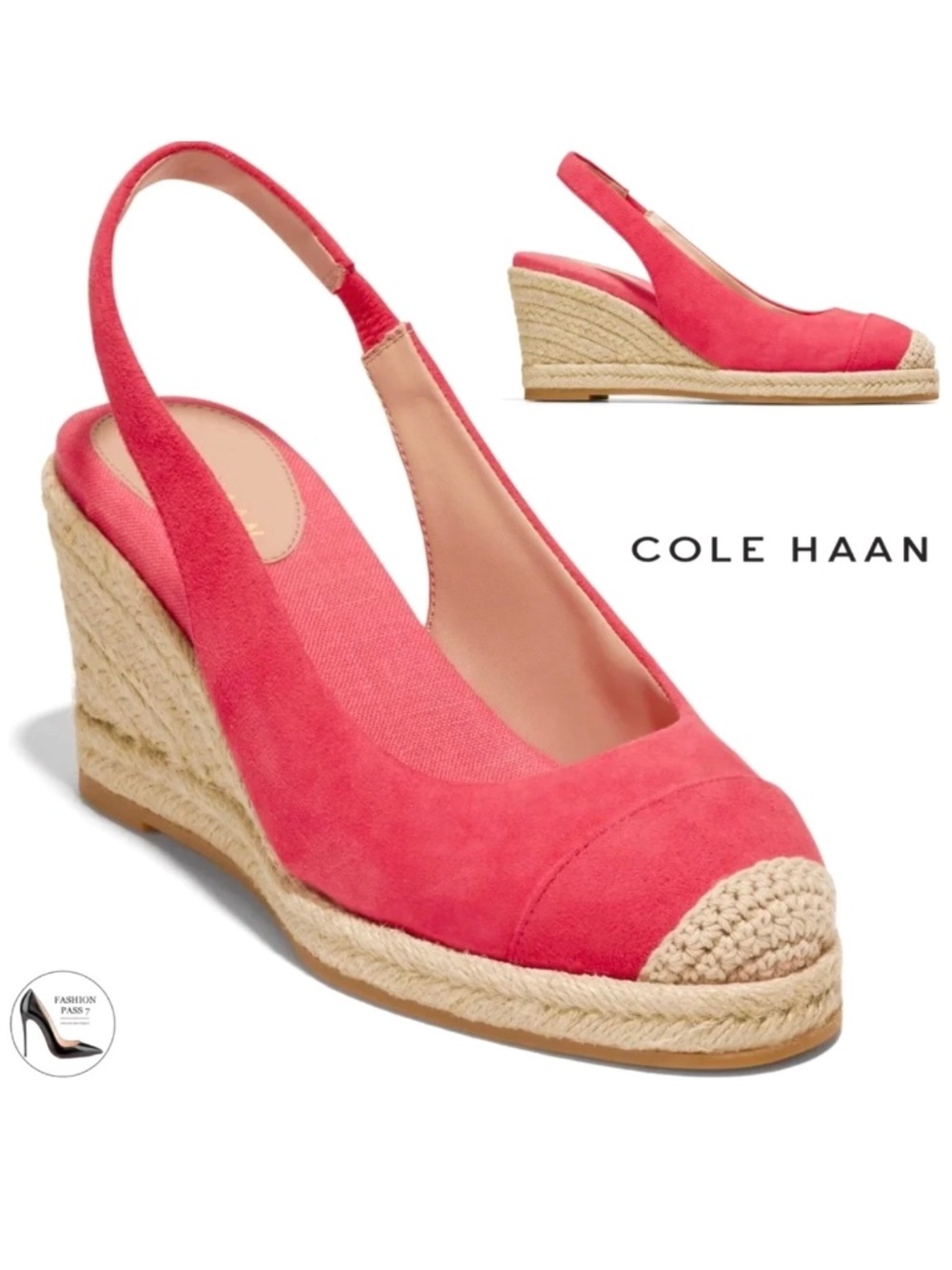 Cole Haan Cloudfeel Geranium Suede Espadrille Wedge Slingback Platform Sandals 9